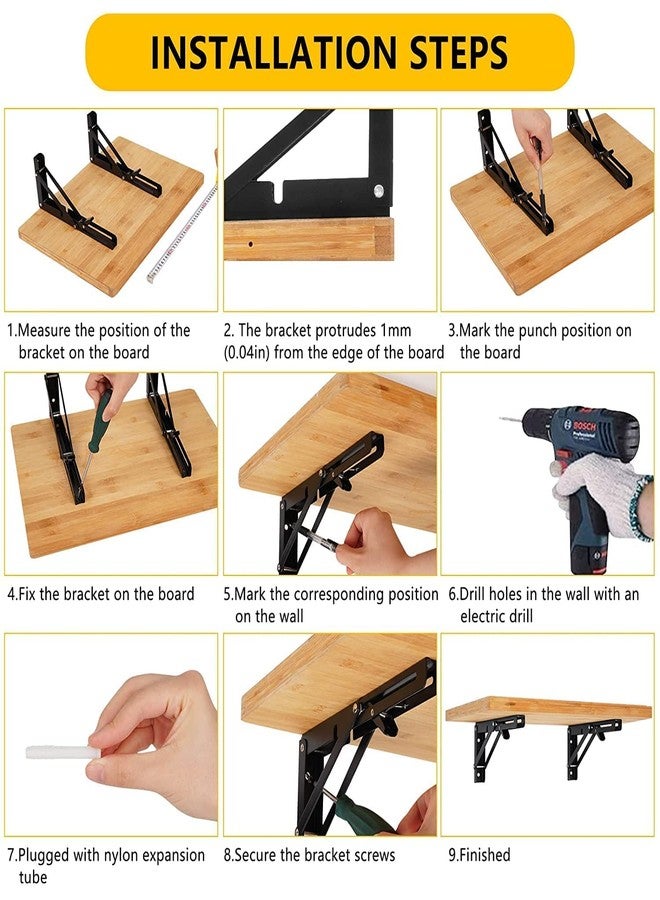 Hexwell دعامات رفوف قابلة للطي من هيكسويل مع براغي، قطعتان من دعامات الرف المثلثة المعدنية شديدة التحمل والقابلة للطي، دعامات قابلة للطي مثبتة على الحائط لتوفير المساحة - أسود (30 سم) - Image 3